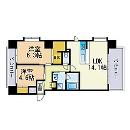 ラ・フルール博多駅南 2LDKの間取図画像