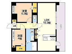 LIBTH博多住吉PREMIER 2LDKの間取図画像