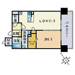 キルンズ博多駅南 1LDKの間取図画像