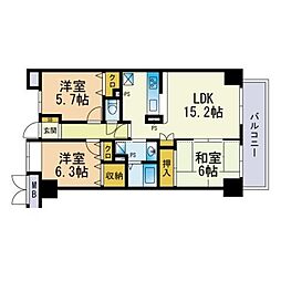 パロス美野島 3LDKの間取図画像