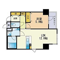 リーブル博多駅前 1LDKの間取図画像