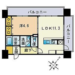 ビエラコート博多駅前 1LDKの間取図画像