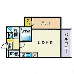 トリファイン吉塚III 1階1LDKの間取り