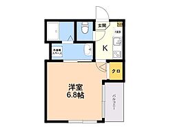 アイランドヴィラ箱崎 2階1Kの間取り