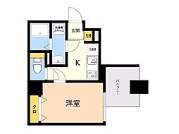 21テクノロジー 1Kの間取図画像