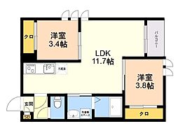 REGALEST サンメゾン箱崎 2LDKの間取図画像