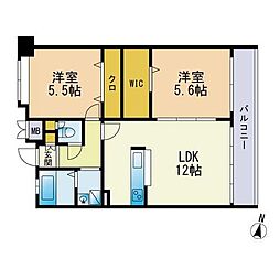エスティメゾン博多東 2LDKの間取図画像