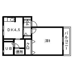 ラ・クール箱崎2B 1DKの間取図画像