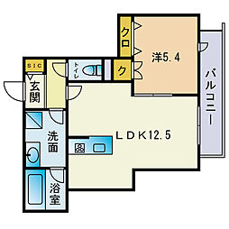 ヴィブレイン博多 1LDKの間取図画像
