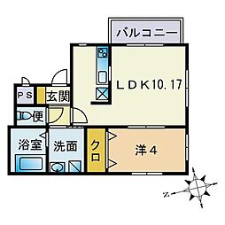 プリスティン箱崎 1LDKの間取図画像