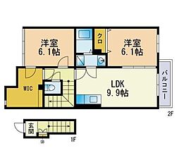 ソレアード 2DKの間取図画像