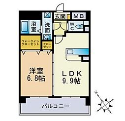 ドミール箱崎M3 1LDKの間取図画像
