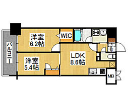 アトラスアルファーノ箱崎 2LDKの間取図画像