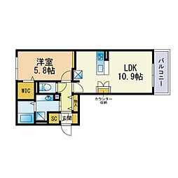 サンフィットハイツ11号館 1LDKの間取図画像