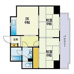 エバーライフ香椎第2 2階2DKの間取り