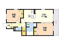 シャルマン青葉A棟 1階2LDKの間取り