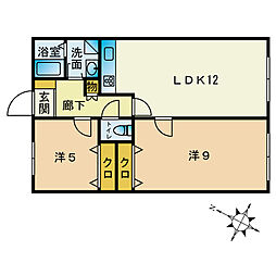 モントーレ香椎参道 3階2LDKの間取り