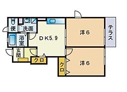 ヴィラシック5 1階2DKの間取り