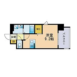 エンクレスト千早 13階ワンルームの間取り
