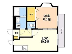 サニーハイツ香住丘 1LDKの間取図画像