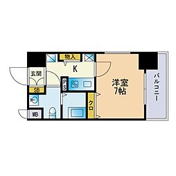 エンクレスト香椎 1Kの間取図画像