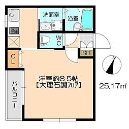 Aレガート和白2 1Kの間取図画像