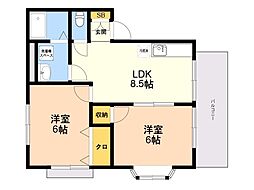 コーポ誠B 2DKの間取図画像