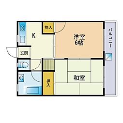 オレンジコーポ1号館 2Kの間取図画像