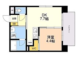 リアンシエルブルー香椎宮前 1DKの間取図画像