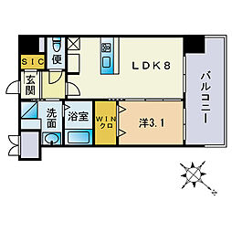 アクシオン高宮駅前グラシア 1LDKの間取図画像