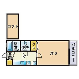 プレステージ野間 1階1Kの間取り