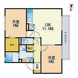 パークハイム皿山A 2LDKの間取図画像