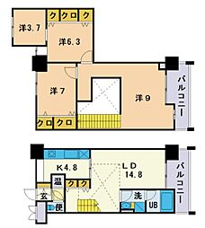 レジデンツァ大橋 3LDKの間取図画像