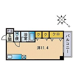 インペリアルヒルズ高宮 ワンルームの間取図画像