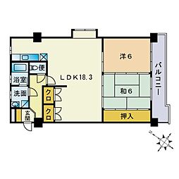 ロワールマンション大橋1 2LDKの間取図画像