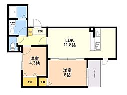 リタリッチ井尻南 2LDKの間取図画像