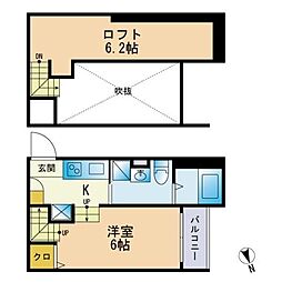 ビュシエール ワンルームの間取図画像
