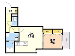 クリーク下山門2 1LDKの間取図画像