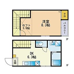 クロステーション姪浜 1DKの間取図画像