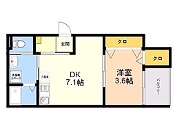 ジラフ姪浜駅前 1DKの間取図画像