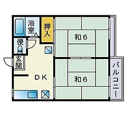 カツラコーポ 2DKの間取図画像