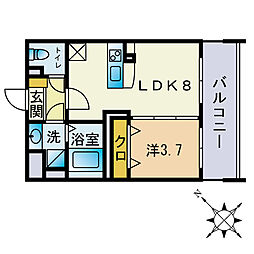 RiverGarden室見 1LDKの間取図画像