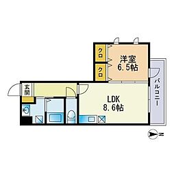 ポポラーレ姪浜 1LDKの間取図画像