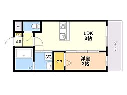 トラストビル前原北 2階1LDKの間取り