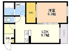 ＢＲＡＶＥＢＡＳＥボヌール 2階1LDKの間取り