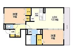 アーク伊都の杜B 2LDKの間取図画像