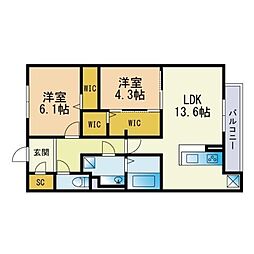 Asteria彩都 2LDKの間取図画像