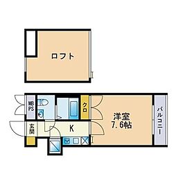 メゾン周船寺 1Kの間取図画像