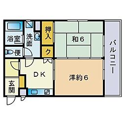エクシードマンション周船寺 2DKの間取図画像