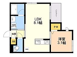 エクシア前原駅 A棟 1LDKの間取図画像